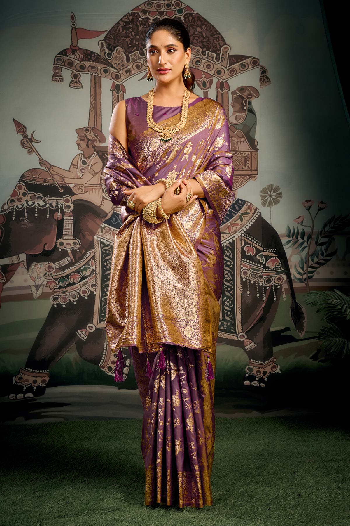 Wine Soft Silk Zari Woven Saree