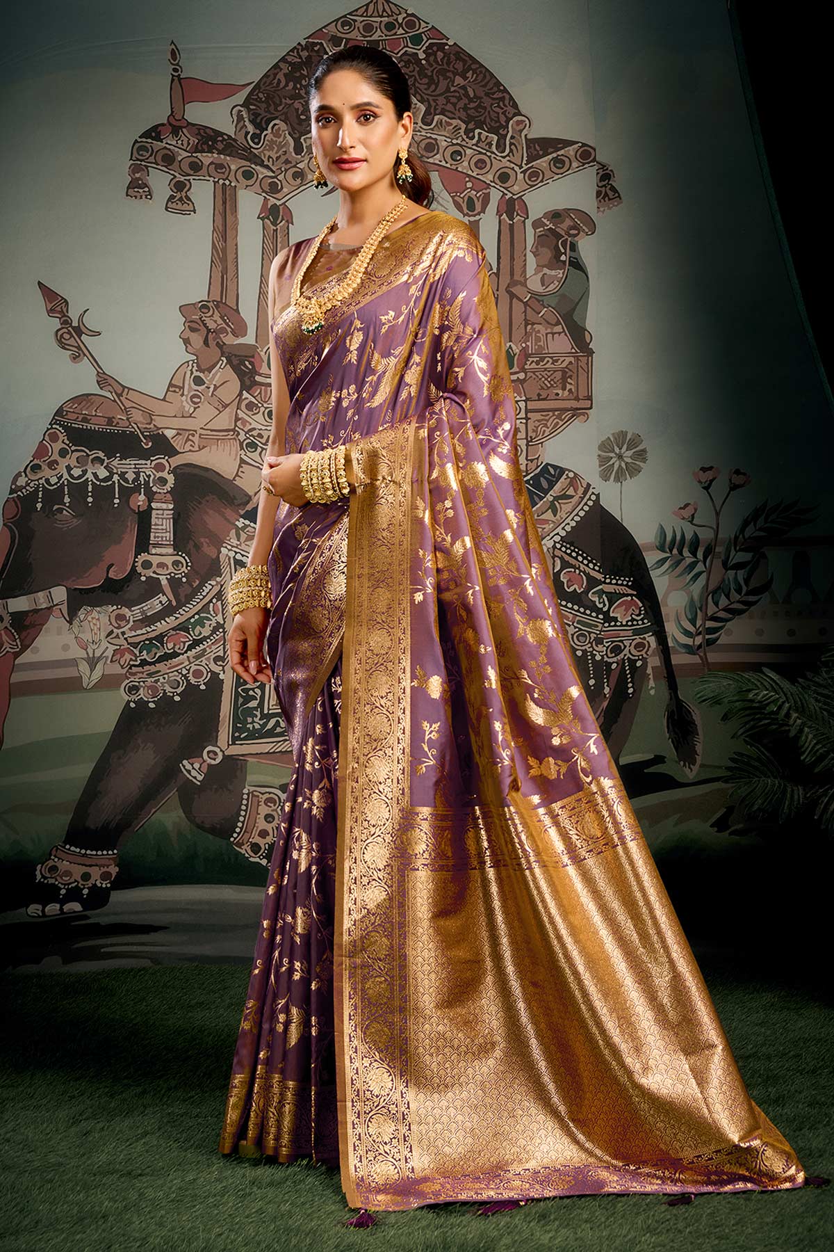 Wine Soft Silk Zari Woven Saree