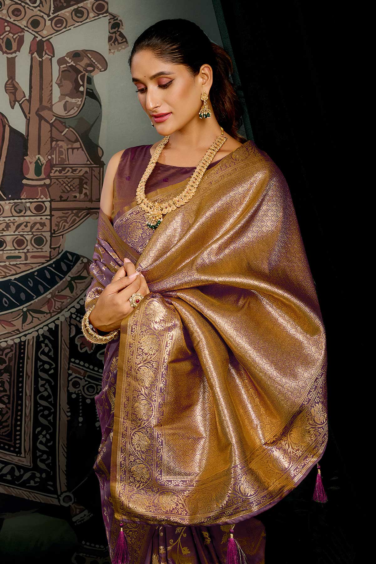 Wine Soft Silk Zari Woven Saree