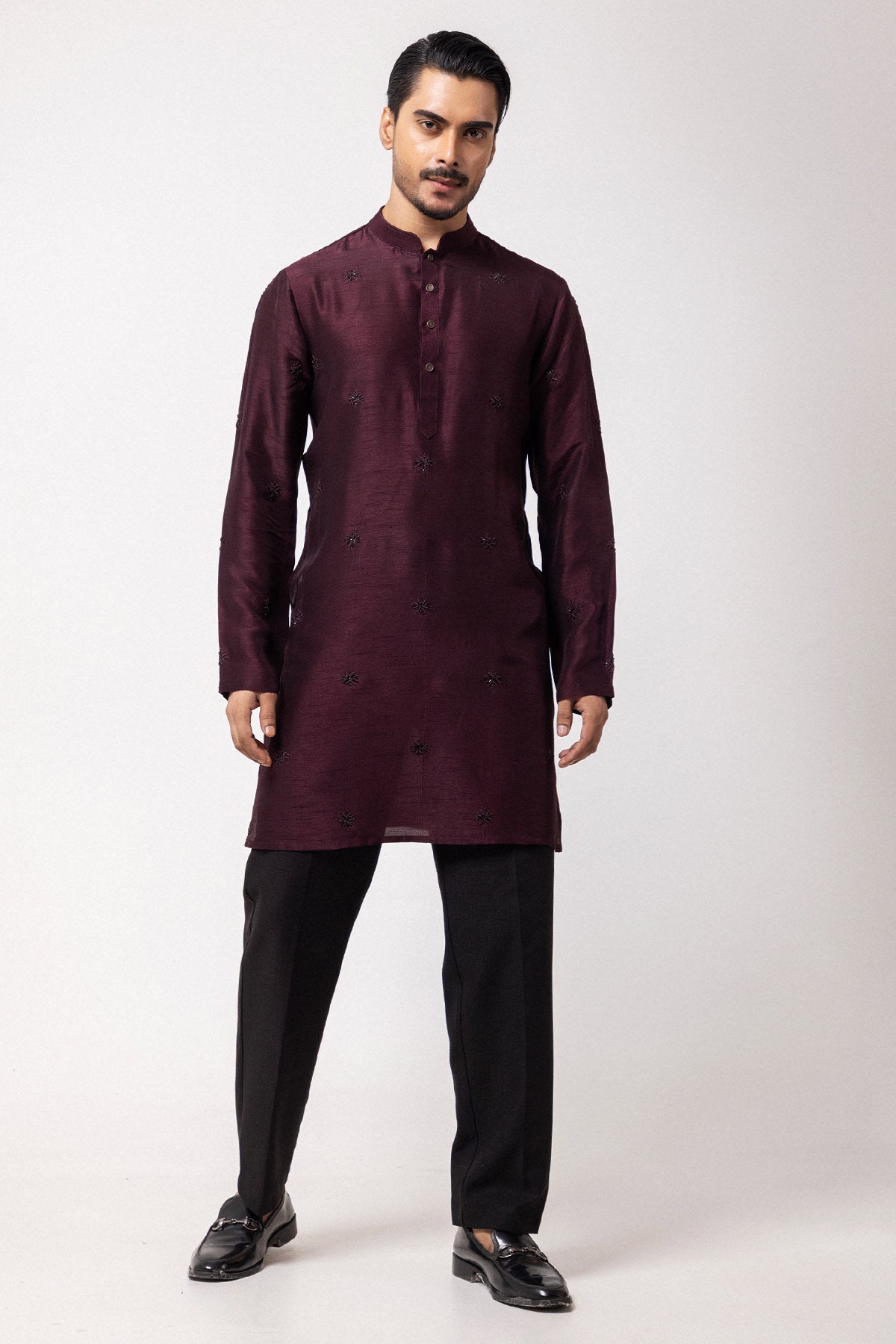 Buy Wine Square Embroidered Kurta for men by Paarsh Atelier online available at scrollnshops