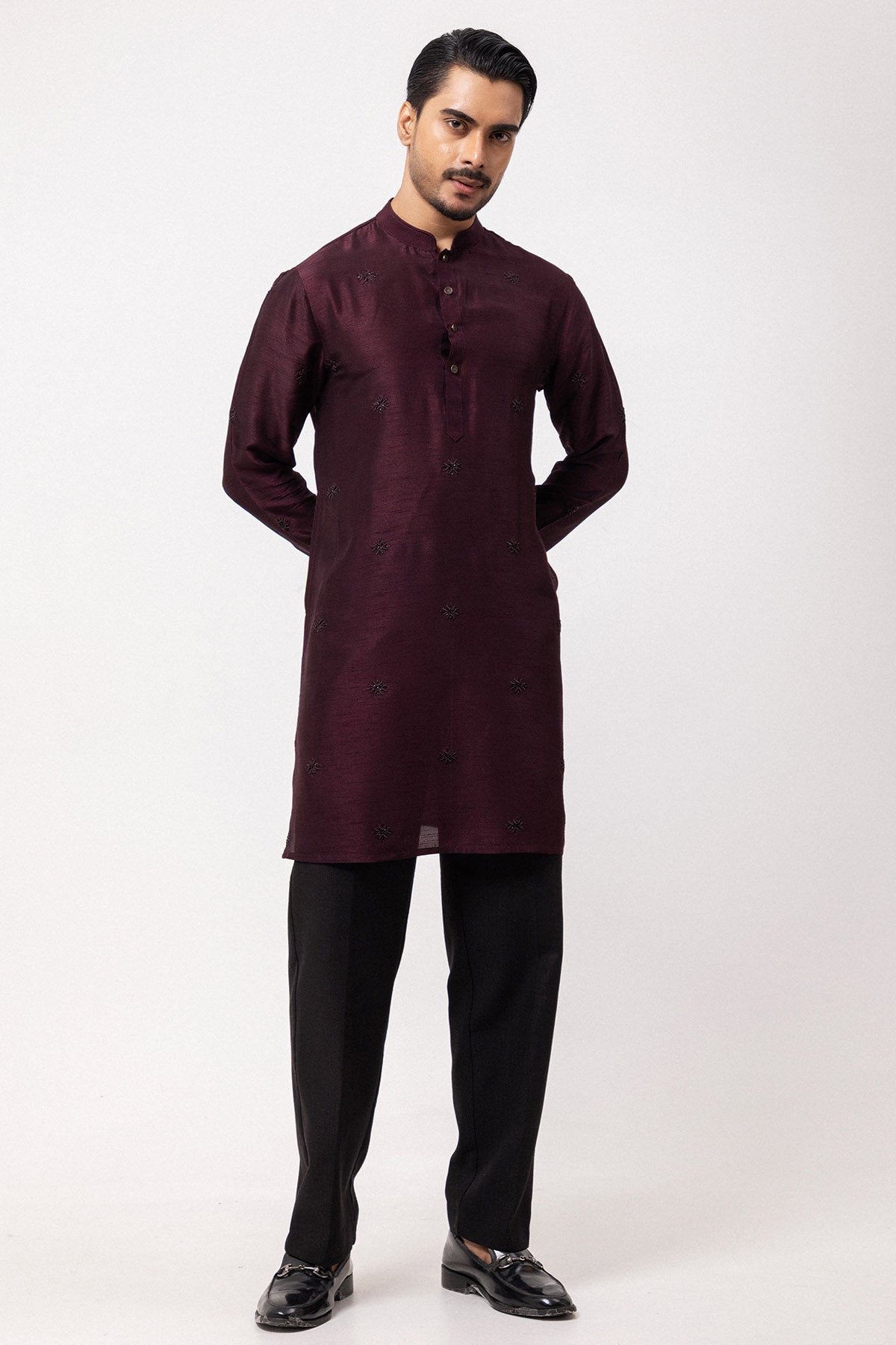 Wine Square Embroidered Kurta