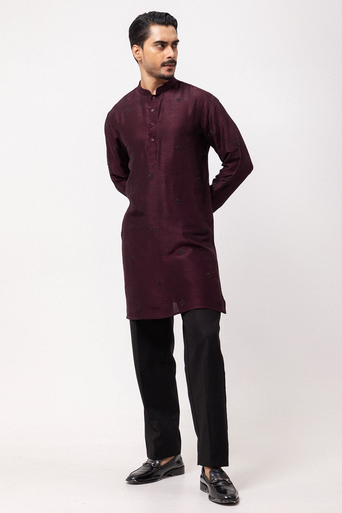 Wine Square Embroidered Kurta