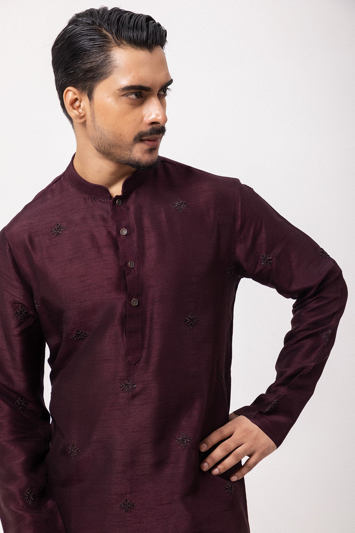 Wine Square Embroidered Kurta
