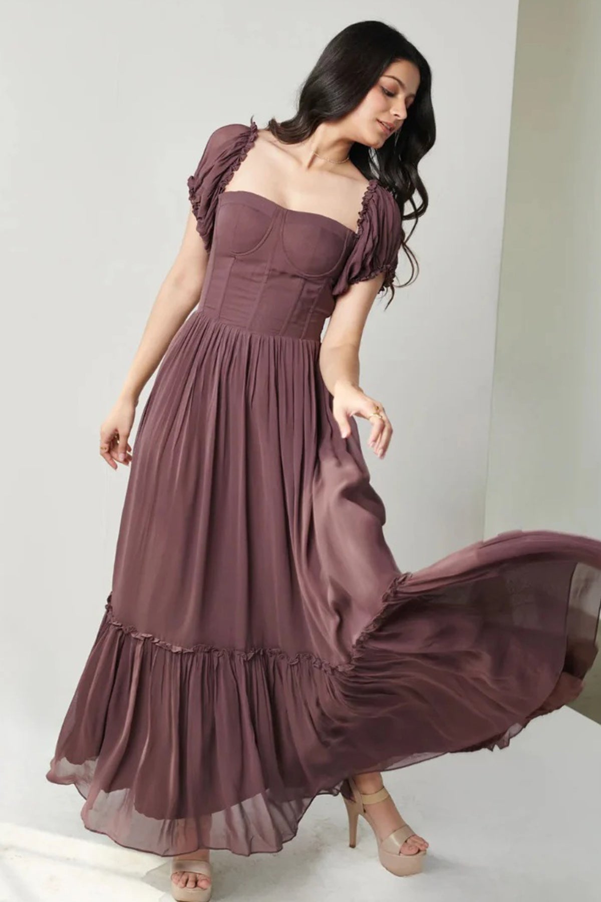Wine Sweetheart Neckline Dress