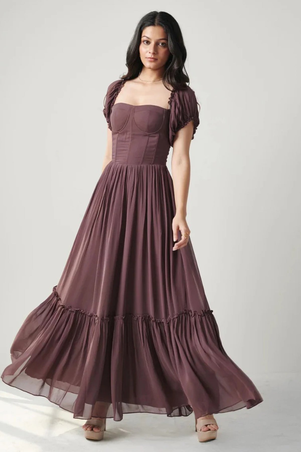 Buy Wine Sweetheart Neckline Dress for women online available at ScrollnShops