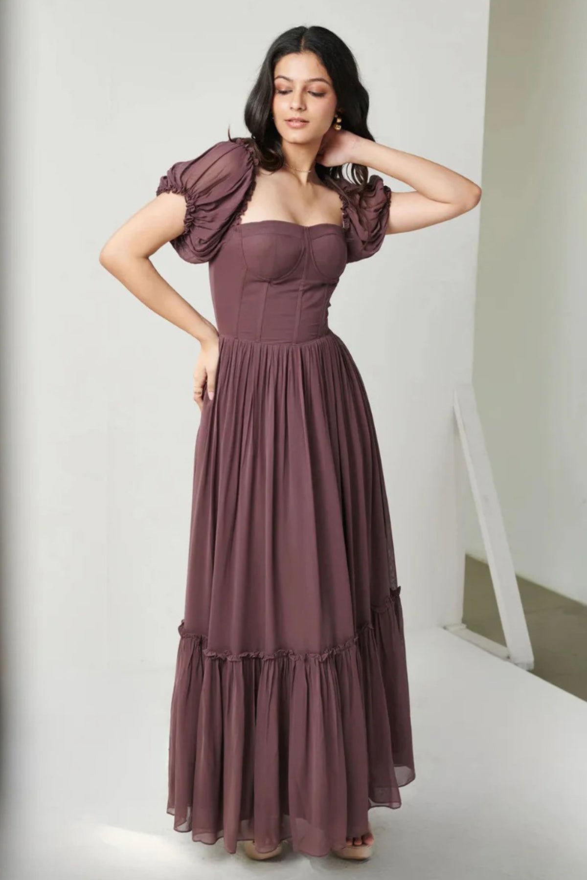 Wine Sweetheart Neckline Dress
