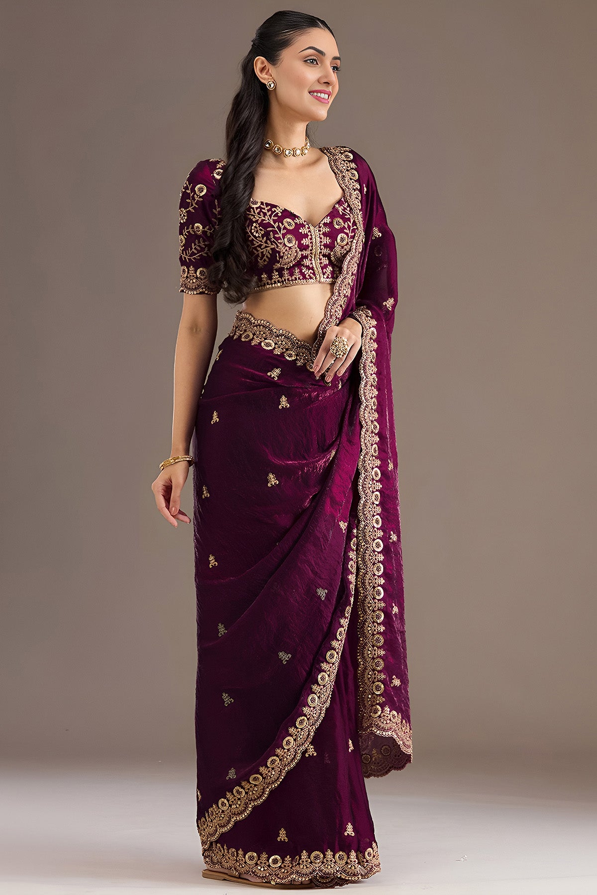 Wine Tissue Dori & Zari Saree