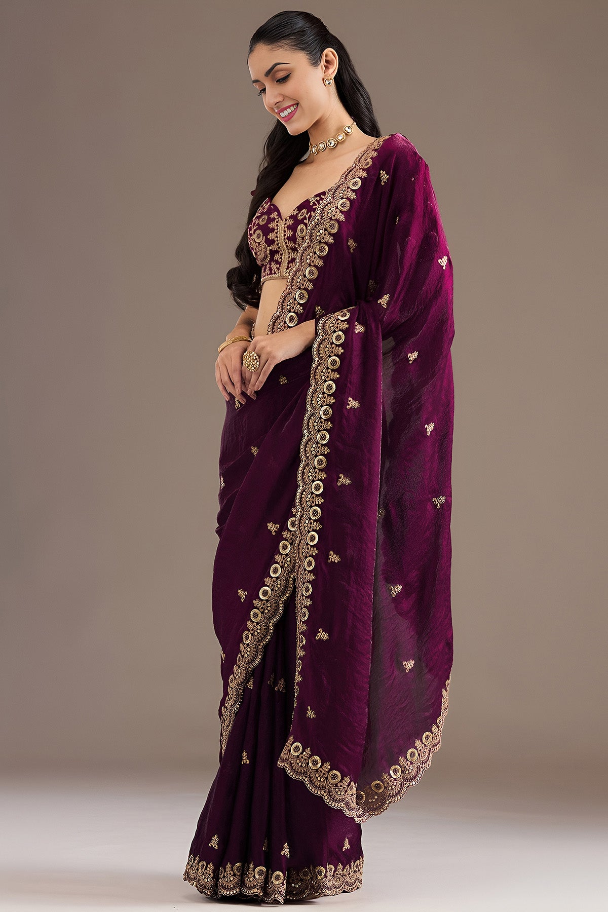 Wine Tissue Dori & Zari Saree