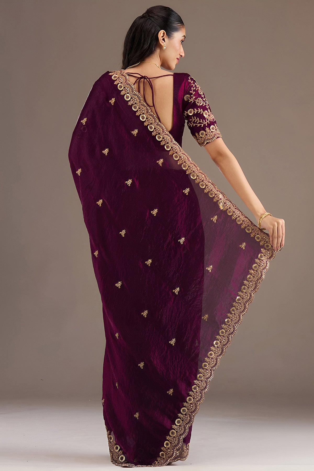 Wine Tissue Dori & Zari Saree