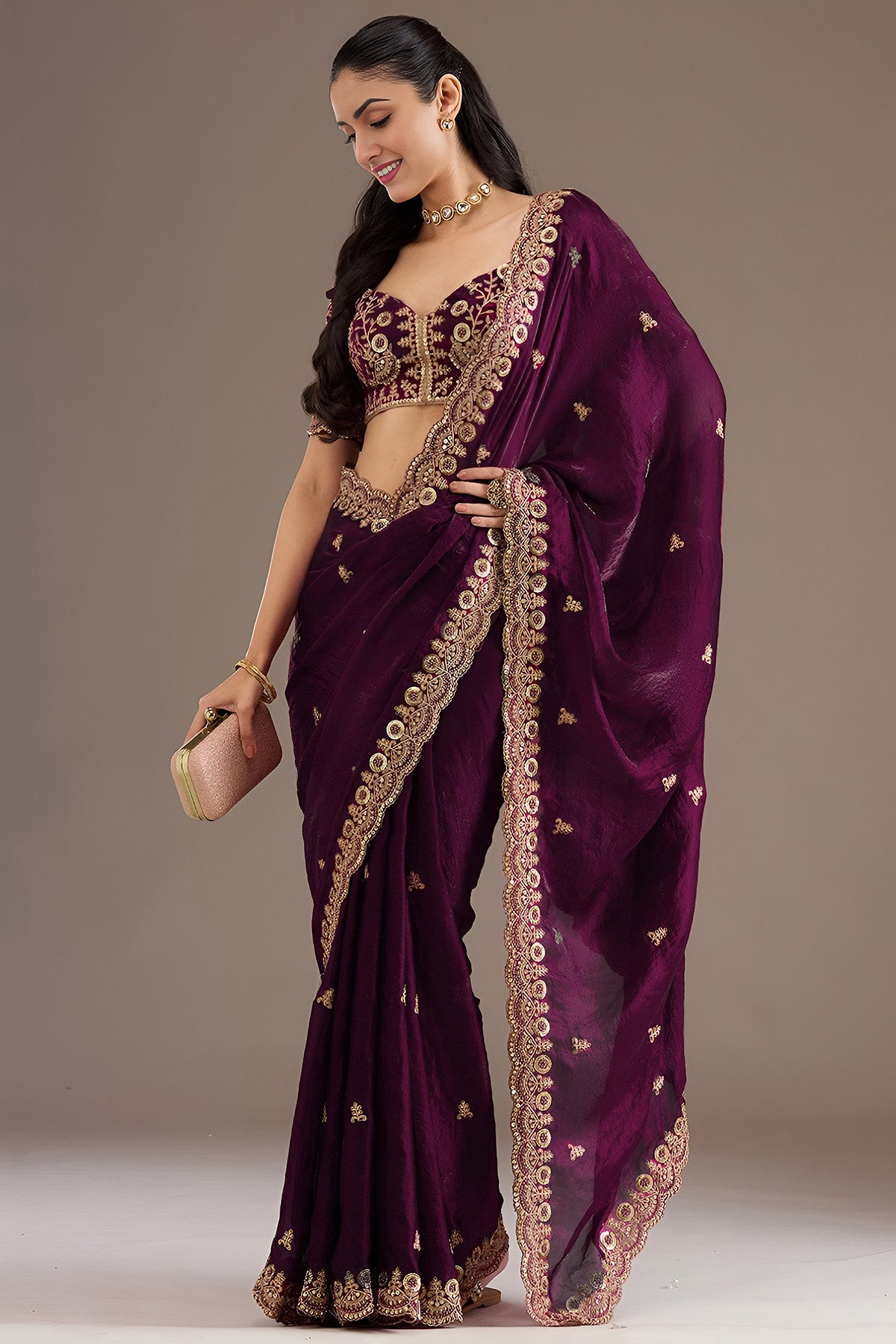 Wine Tissue Dori & Zari Saree