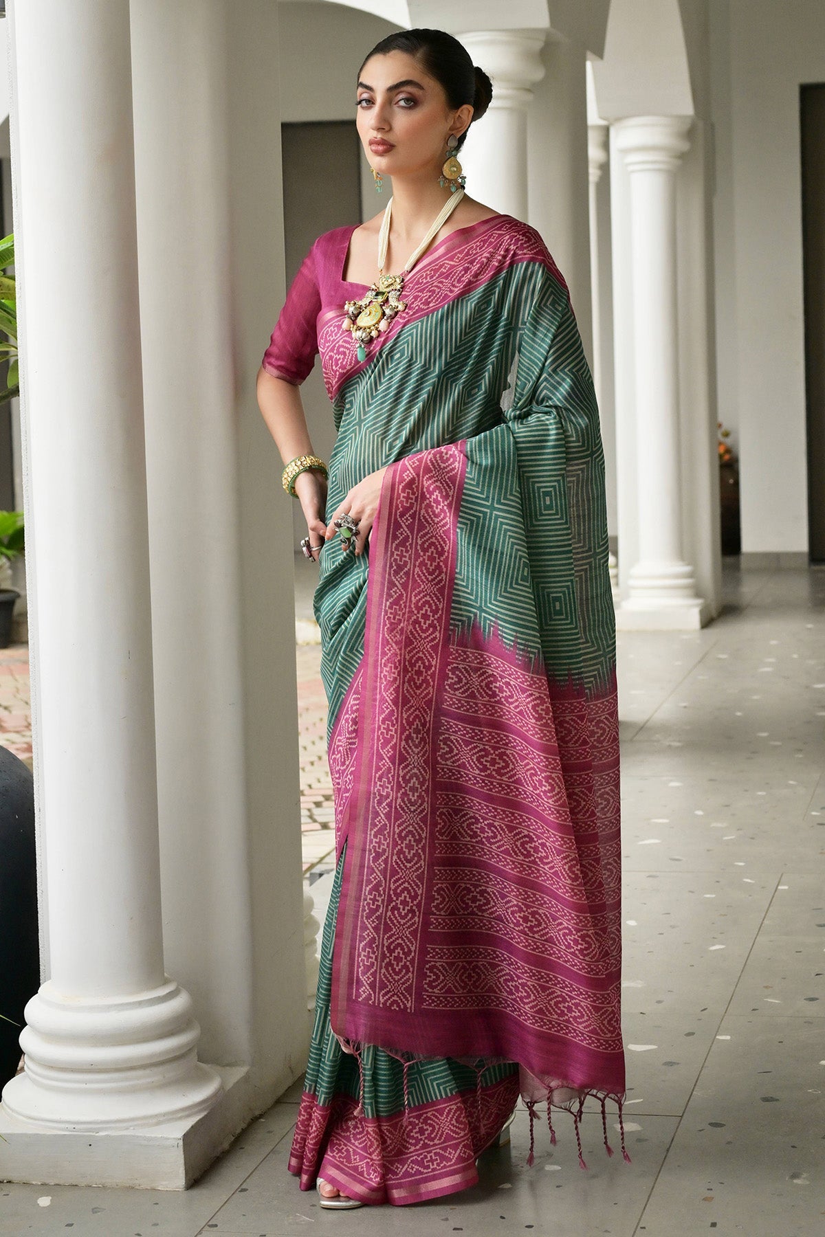 Buy Wine Tussar Silk Printed Saree for women by Lili Lala Designer online available at scrollnshops