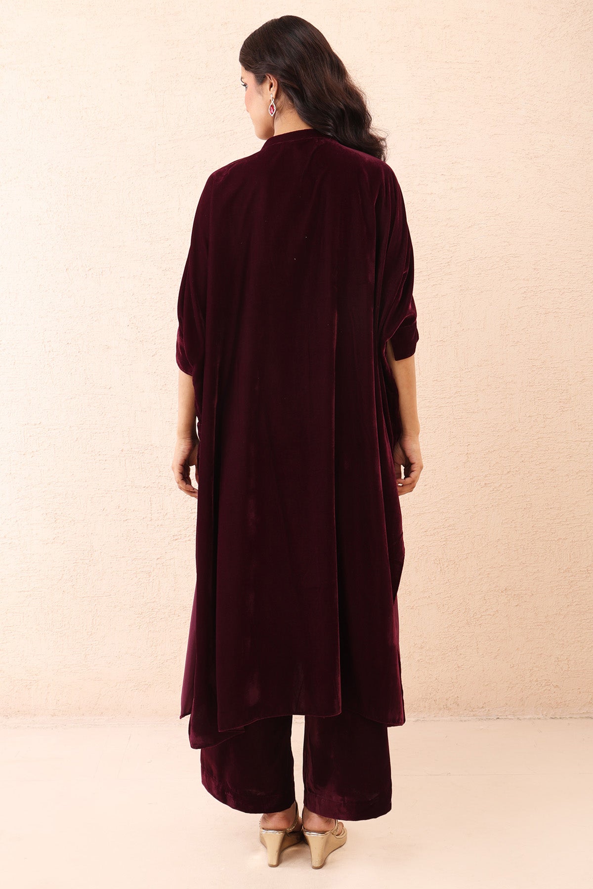Wine Velvet Dori Work Kurta Set