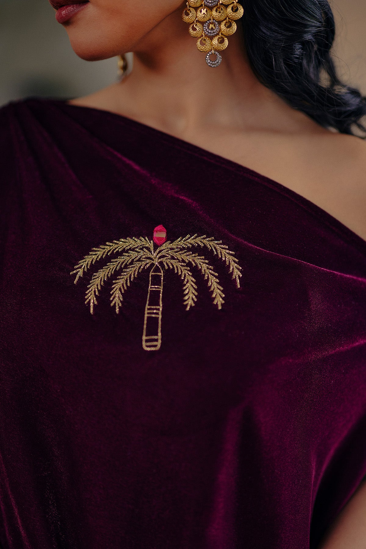 Wine Velvet Indo-Western Set