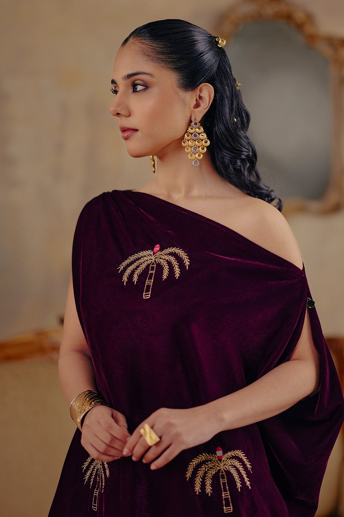 Wine Velvet Indo-Western Set