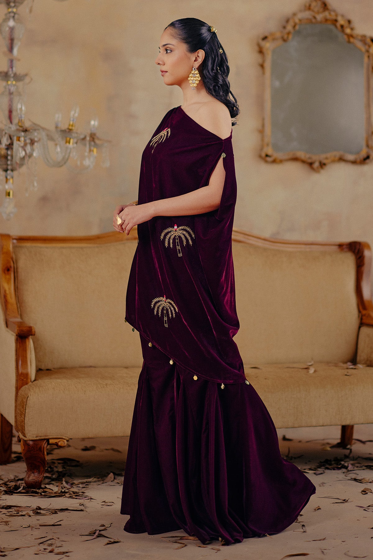 Wine Velvet Indo-Western Set