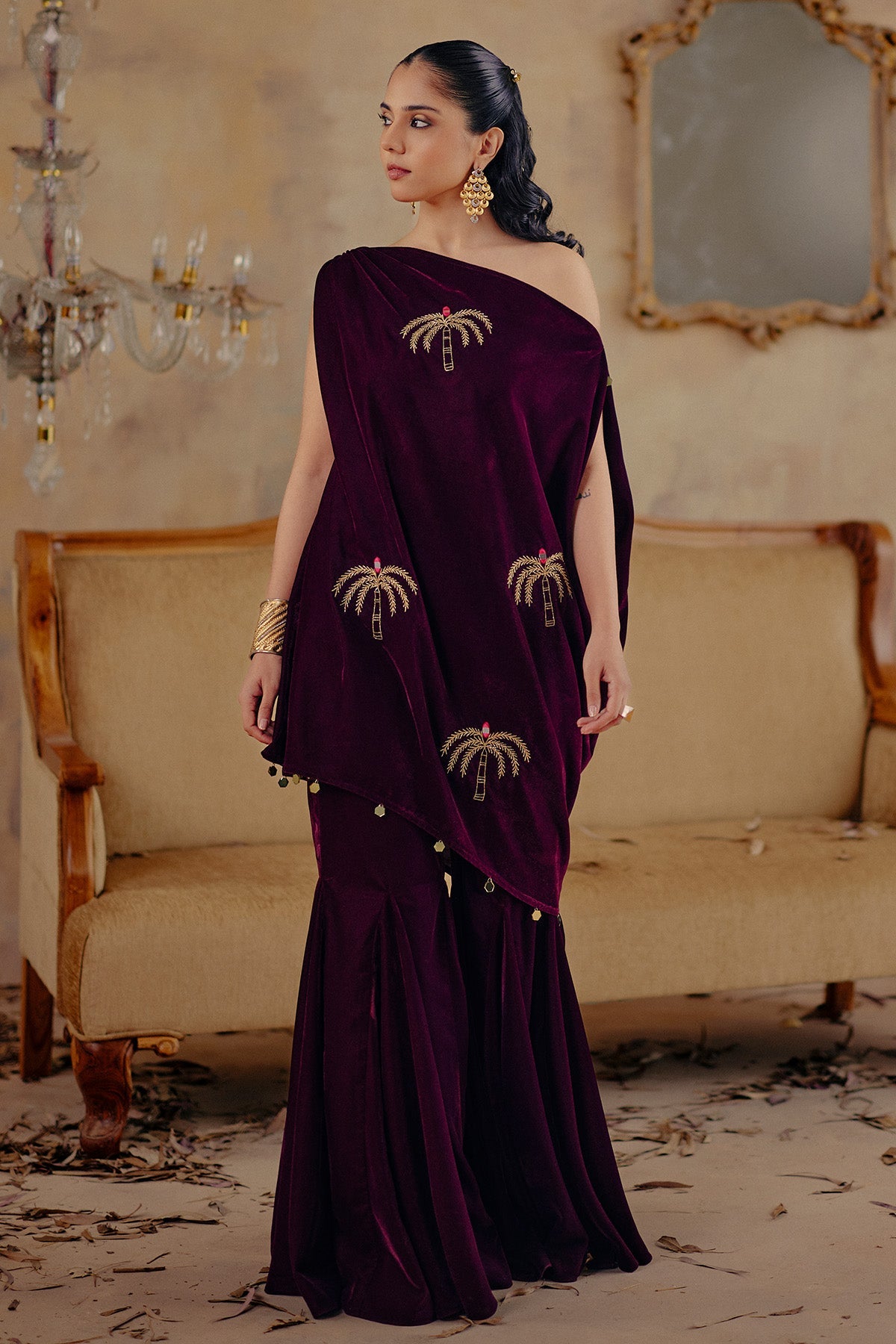 Buy Wine Velvet Indo-Western Set for women by Ajiesh Oberoi online available at scrollnshops