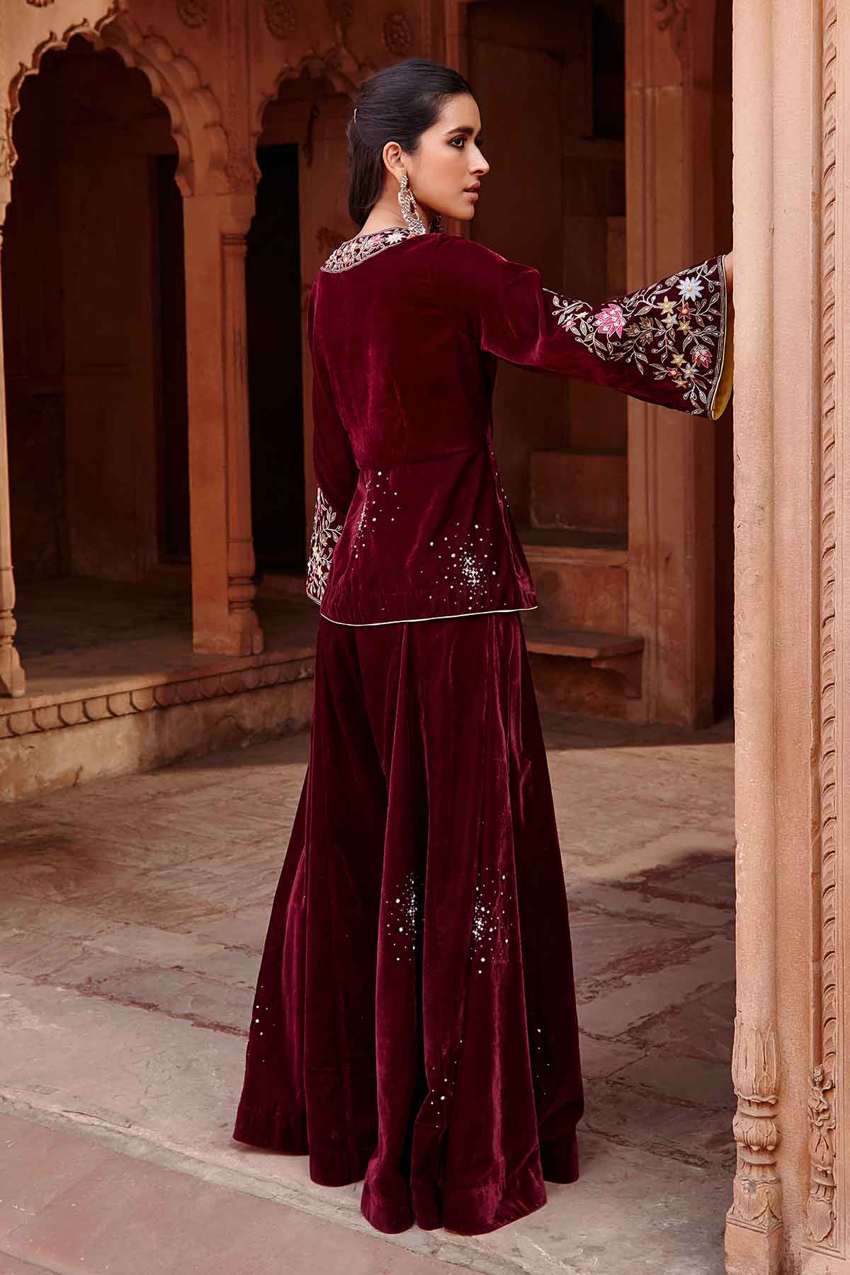 Wine Velvet Jacket & Sharara