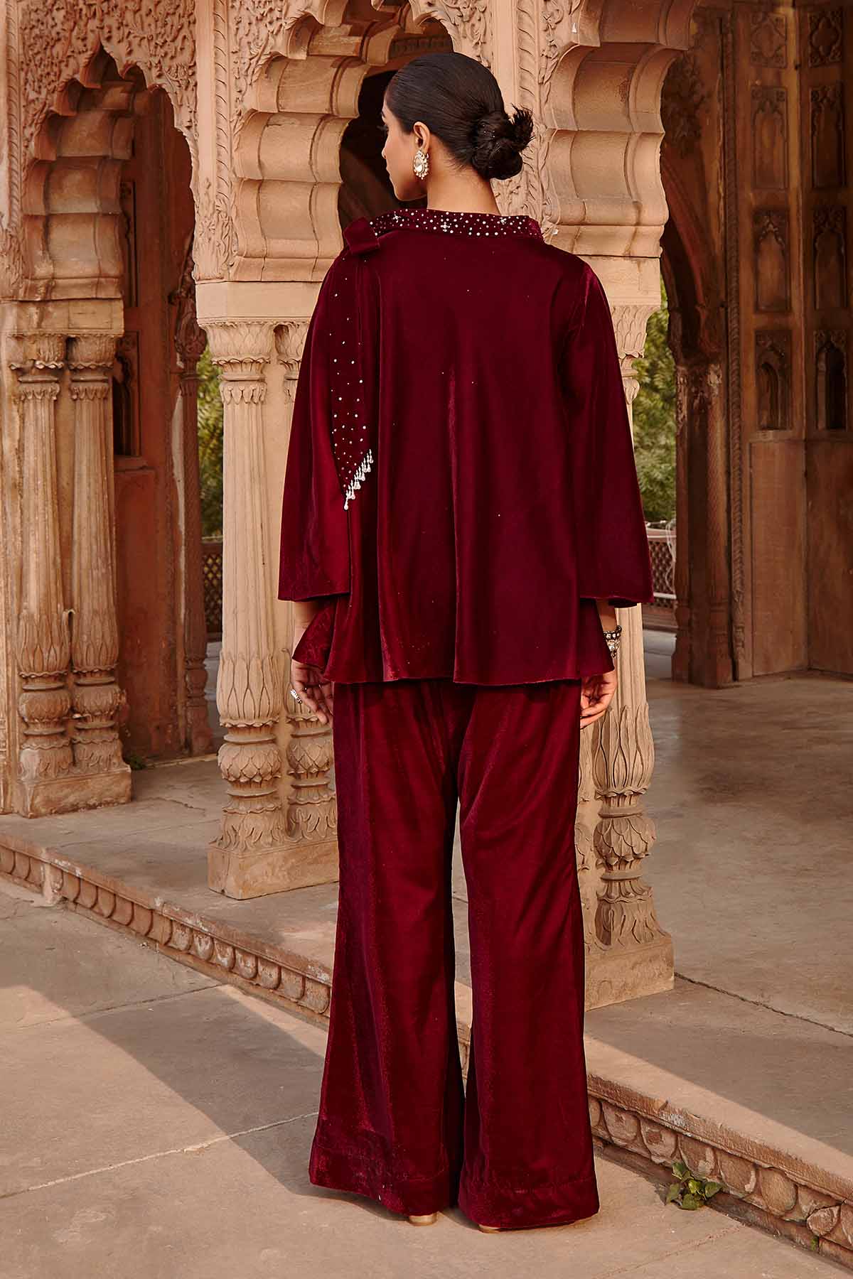 Wine Velvet Knotted Top & Pants