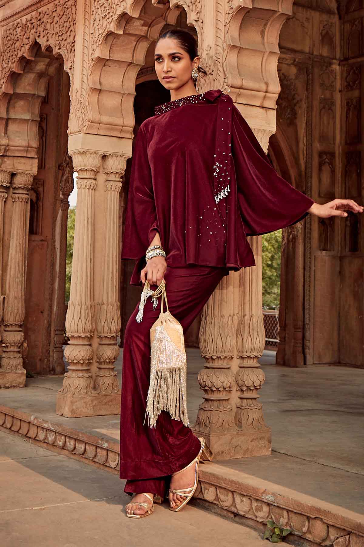 Wine Velvet Knotted Top & Pants