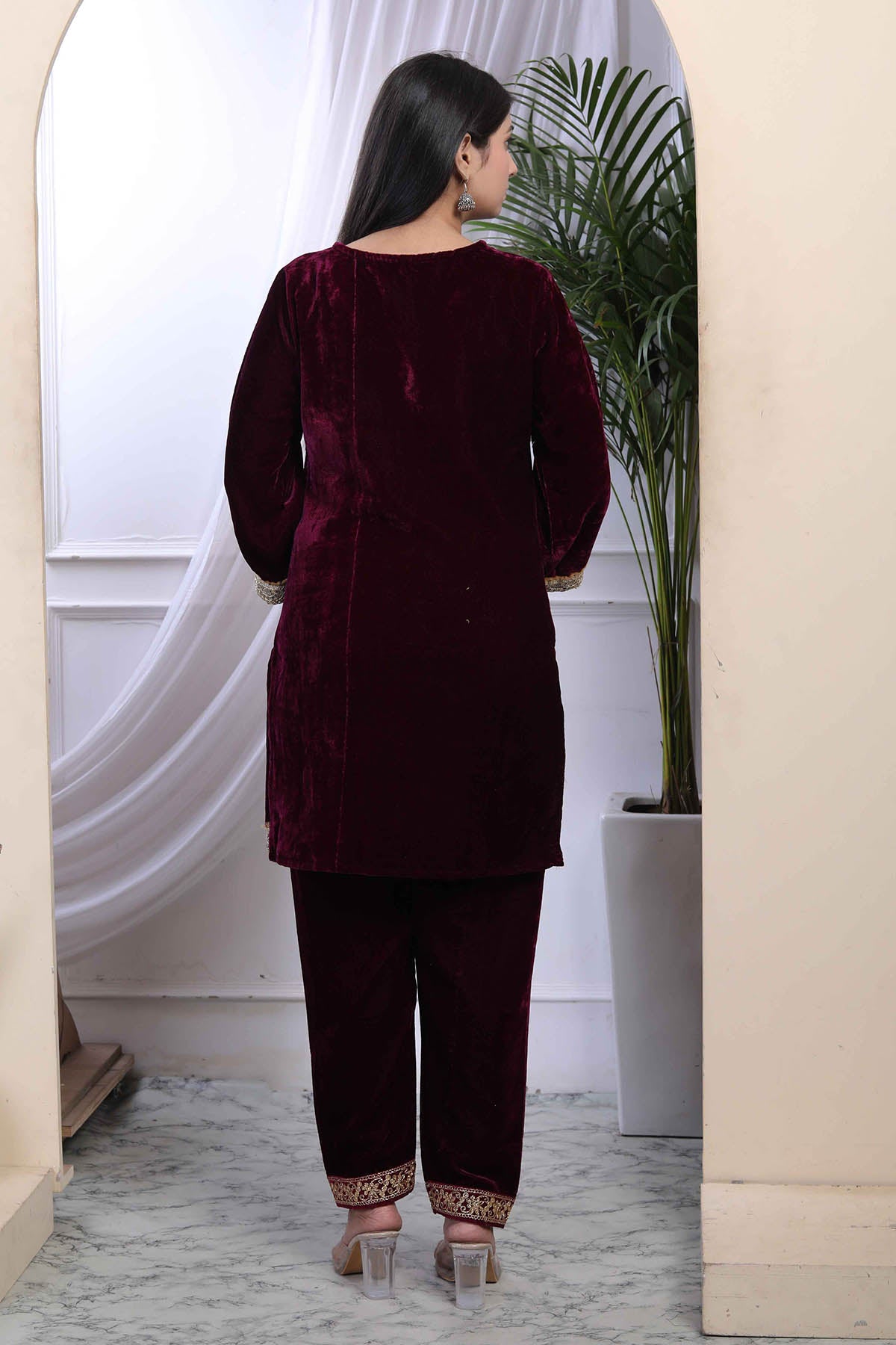 Wine Velvet Kurta & Palazzo