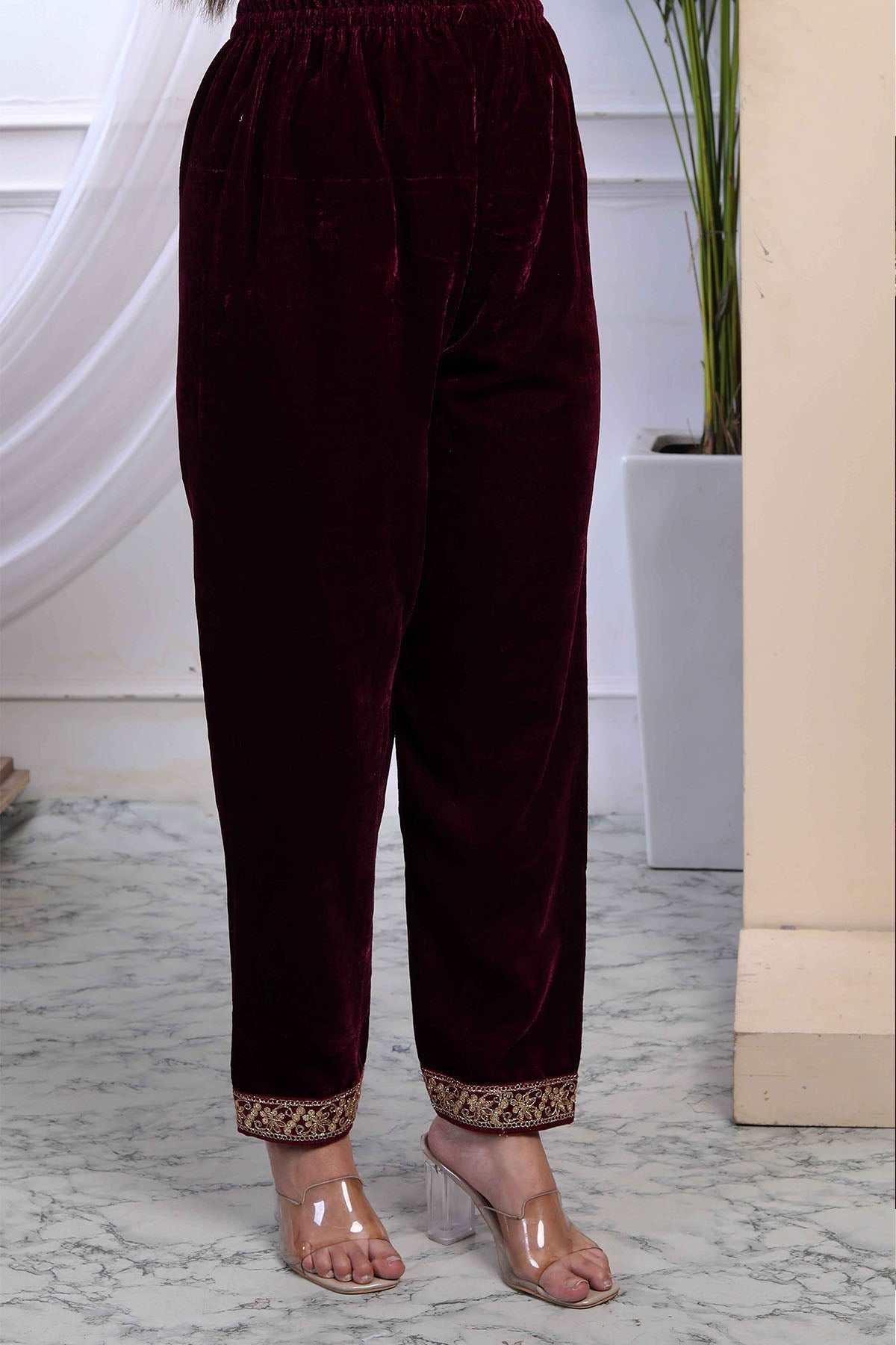 Wine Velvet Kurta & Palazzo