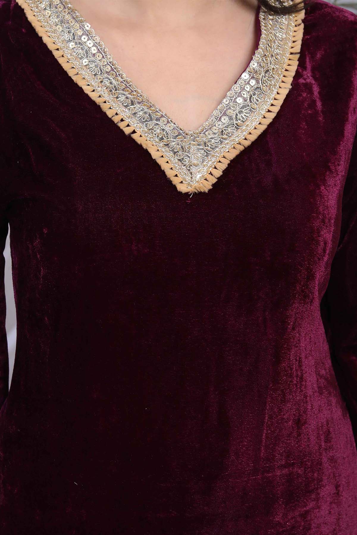 Wine Velvet Kurta & Palazzo