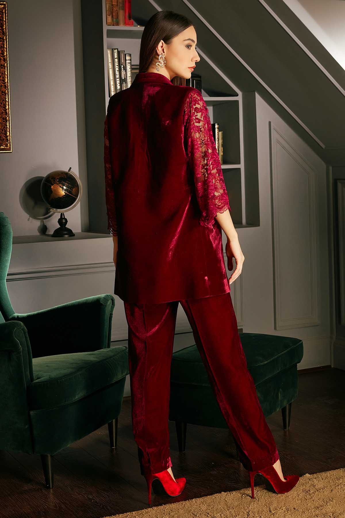 Wine Velvet Sequins Co-ord Set