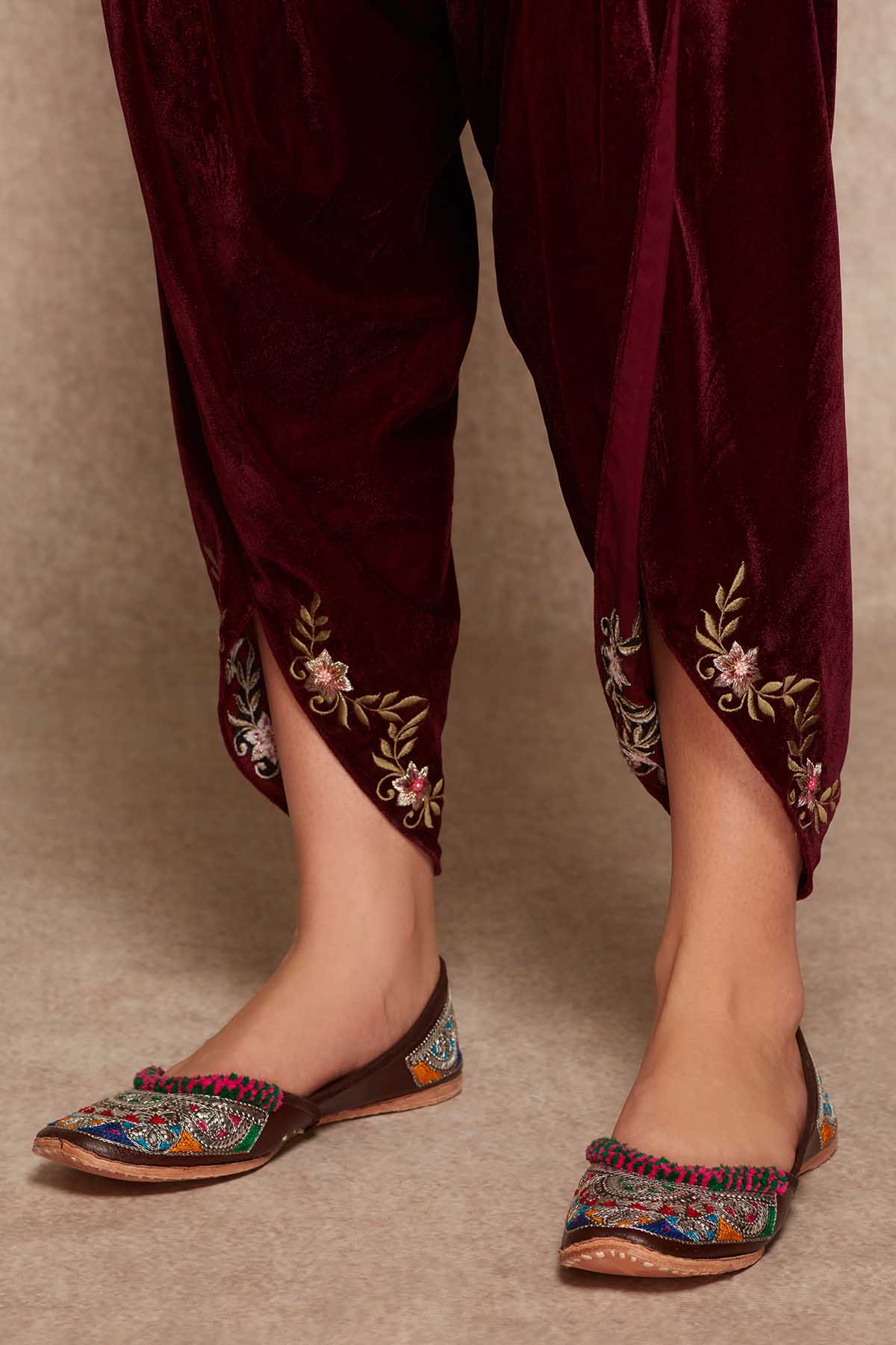Velvet Wine Short Kurta & Dhoti