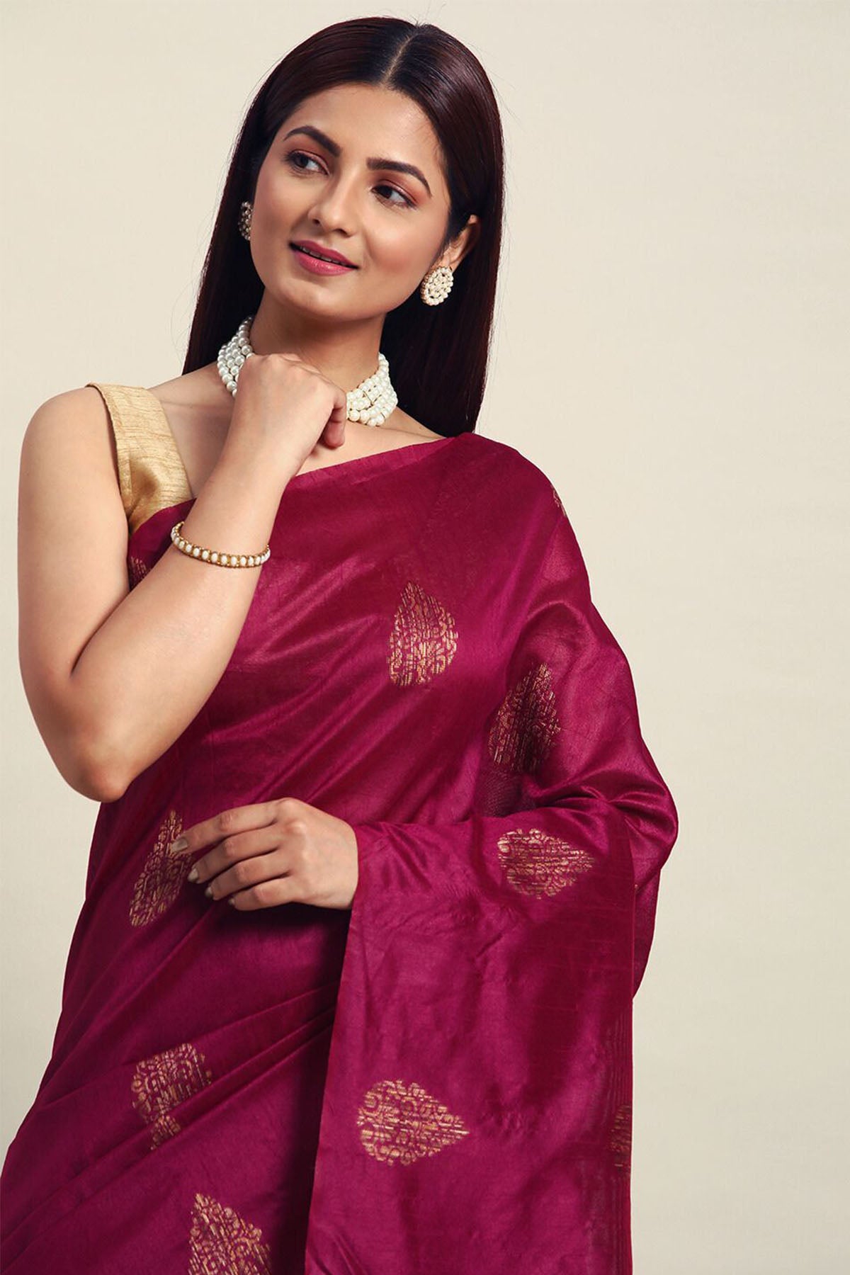 Wine Woven Butti Work Saree