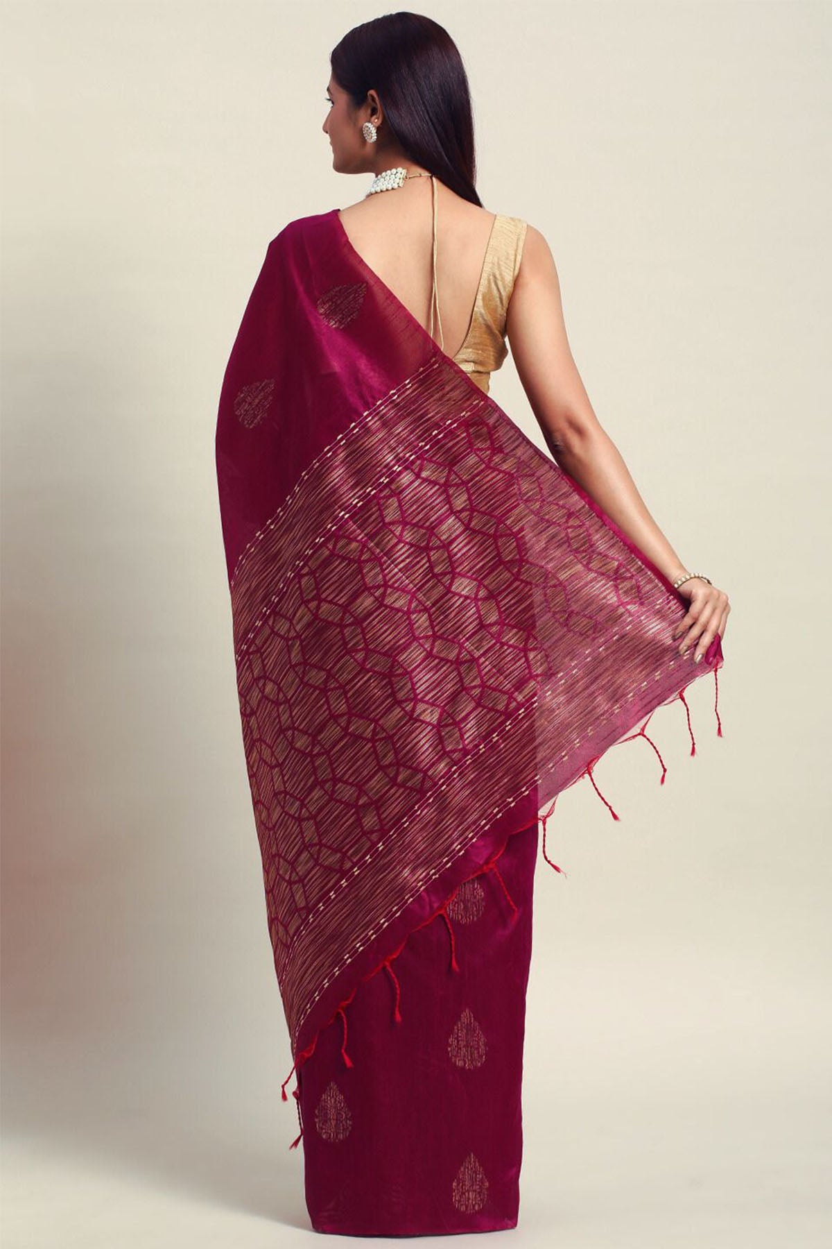 Wine Woven Butti Work Saree