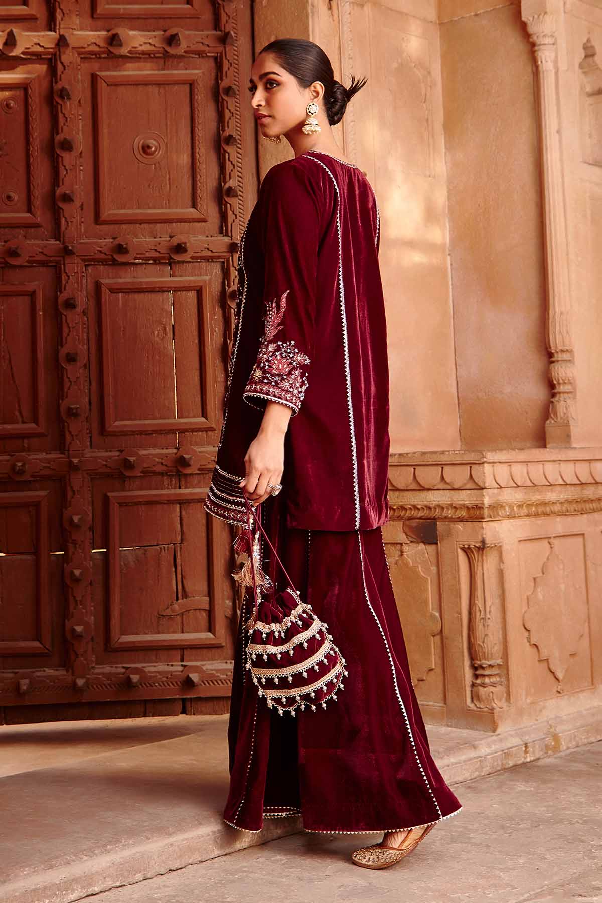 Wine Yoke Embroidered Garara Set