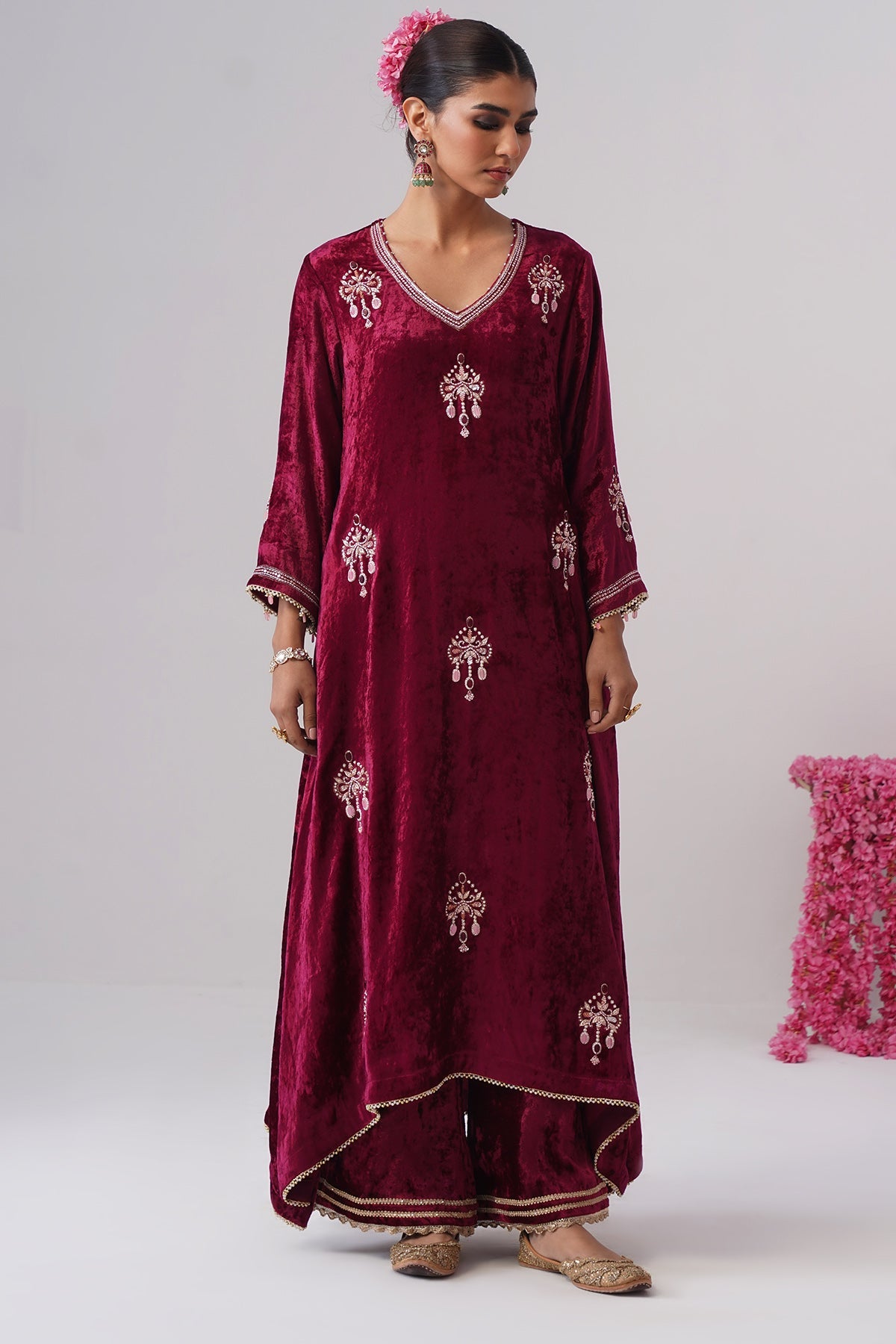 Buy Wine Zardozi Kurta And Pants for women by Ugna by Unnati online available at scrollnshops