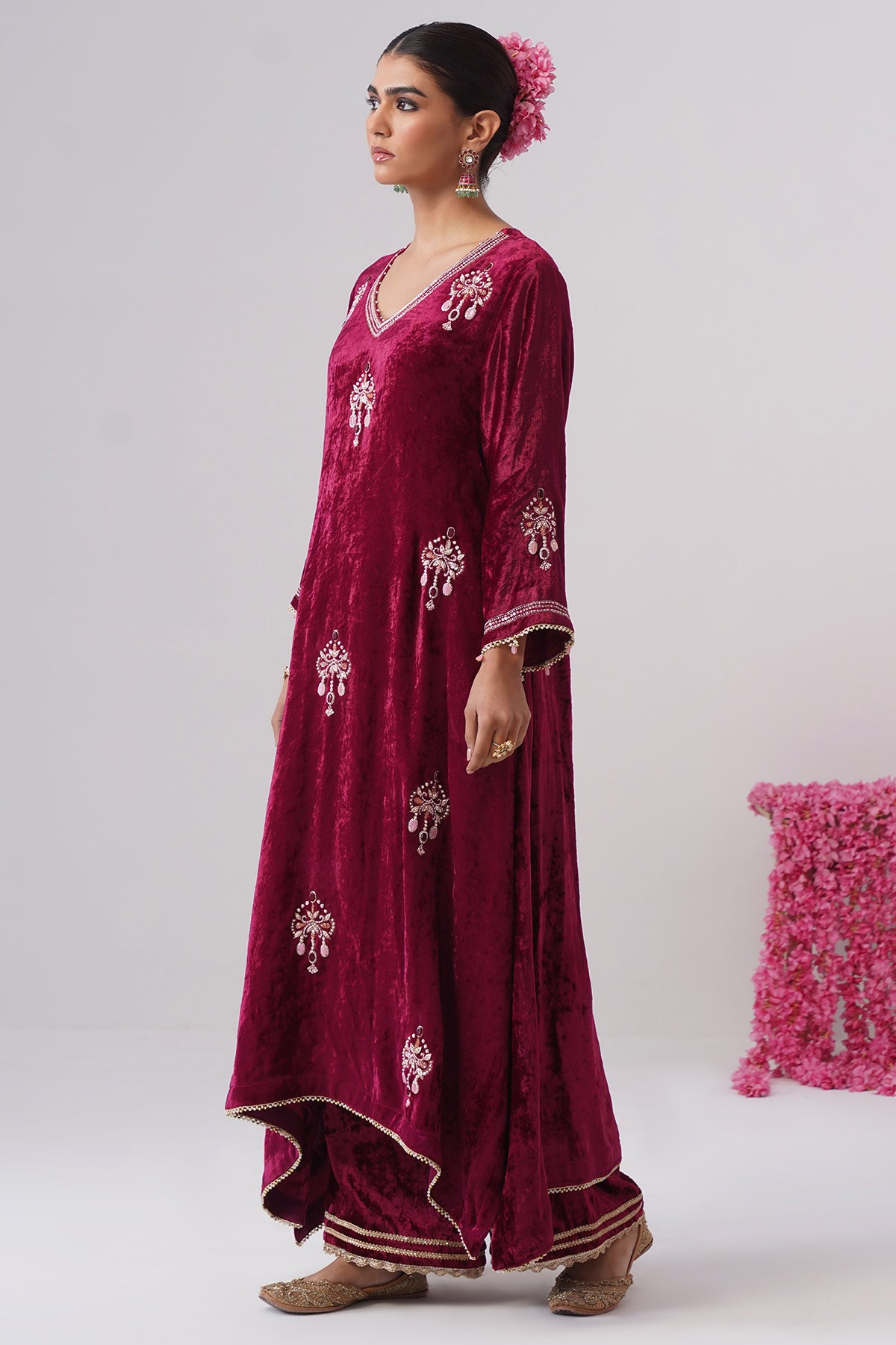 Wine Zardozi Kurta And Pants