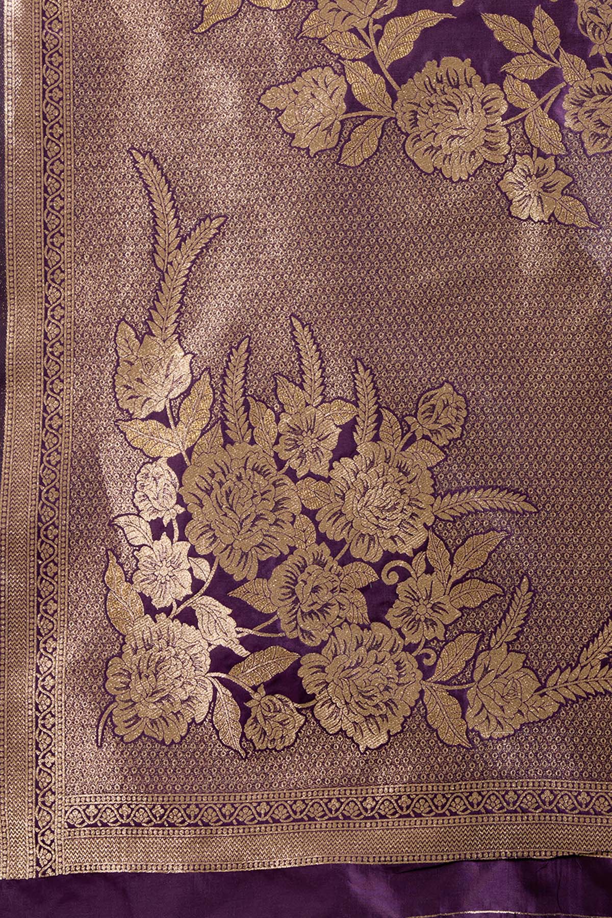 Wine Zari Floral Saree & Blouse