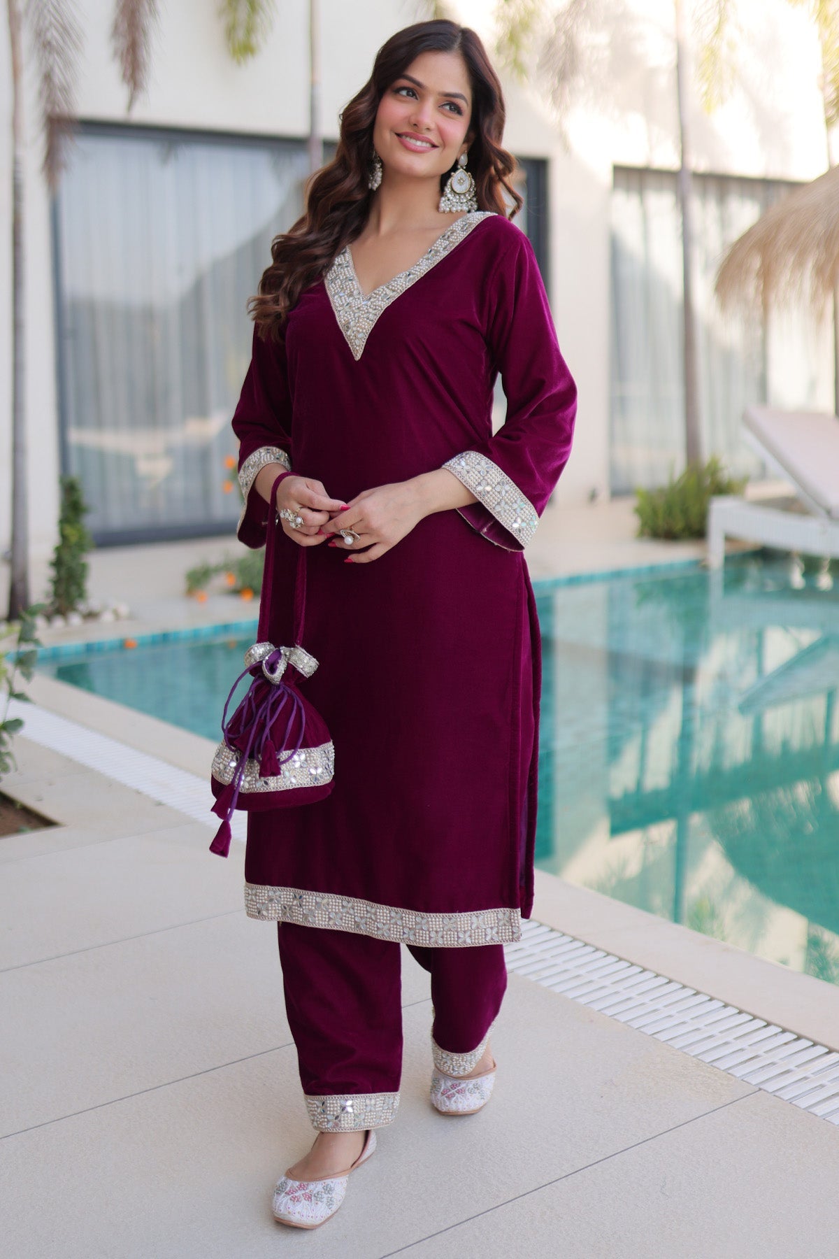 Buy Wine Zari Mirror Work Kurta Set for women by Aastha Fashion online available at scrollnshops