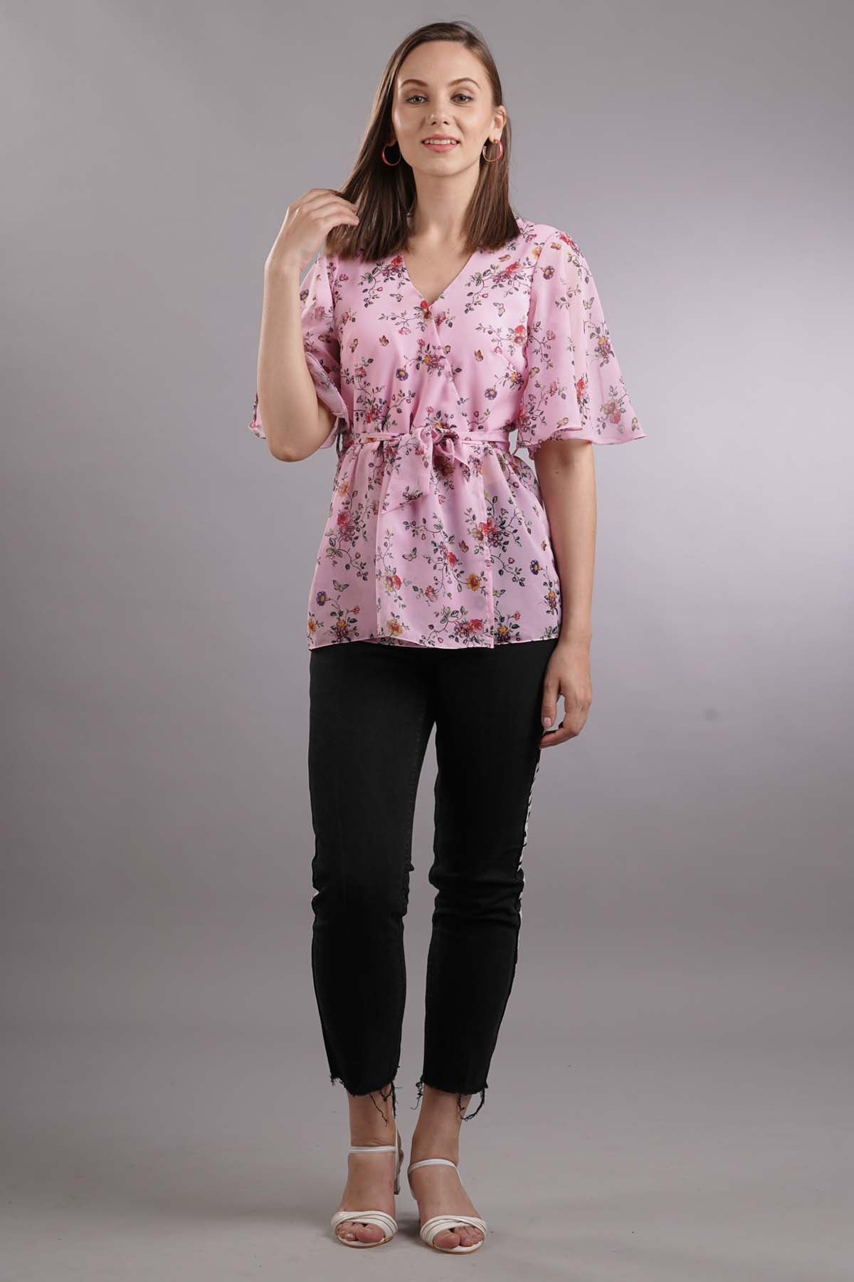 Buy 7teen12 Wrap Around Floral Belted Top Online at ScrollnShops