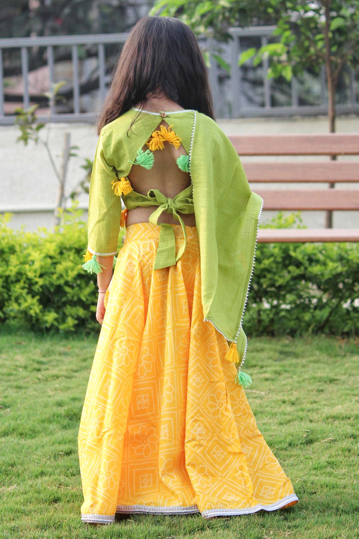 Yellow Bandhani Gota Lehenga Set