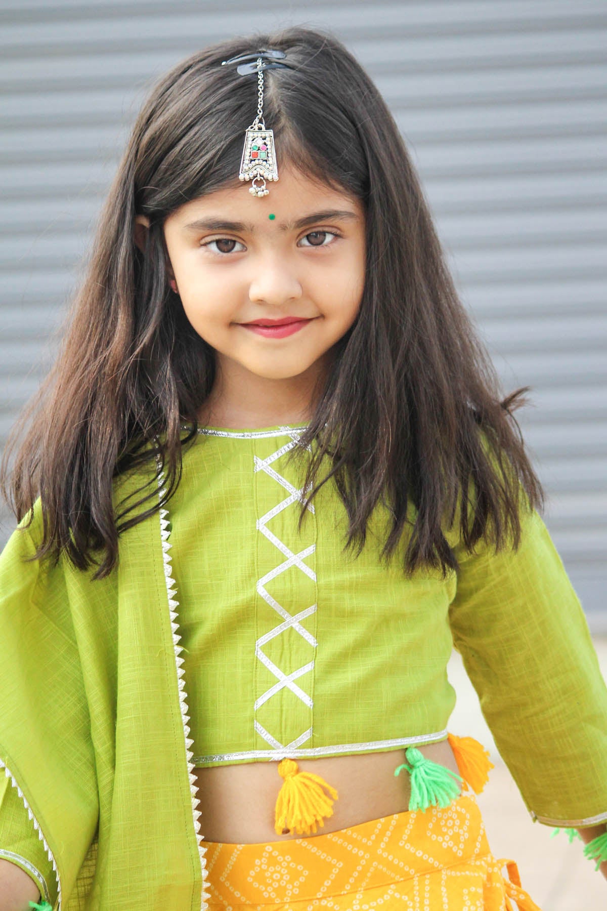 Yellow Bandhani Gota Lehenga Set