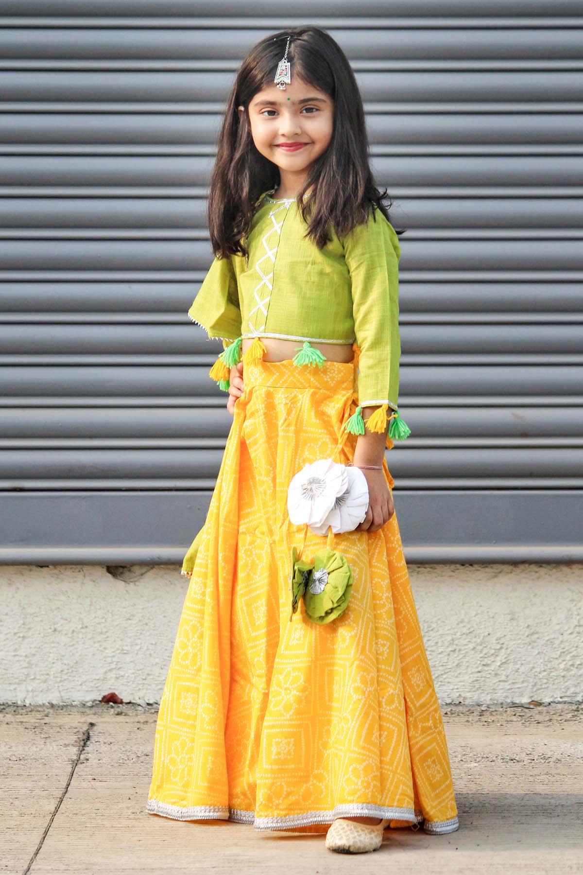 Yellow Bandhani Gota Lehenga Set