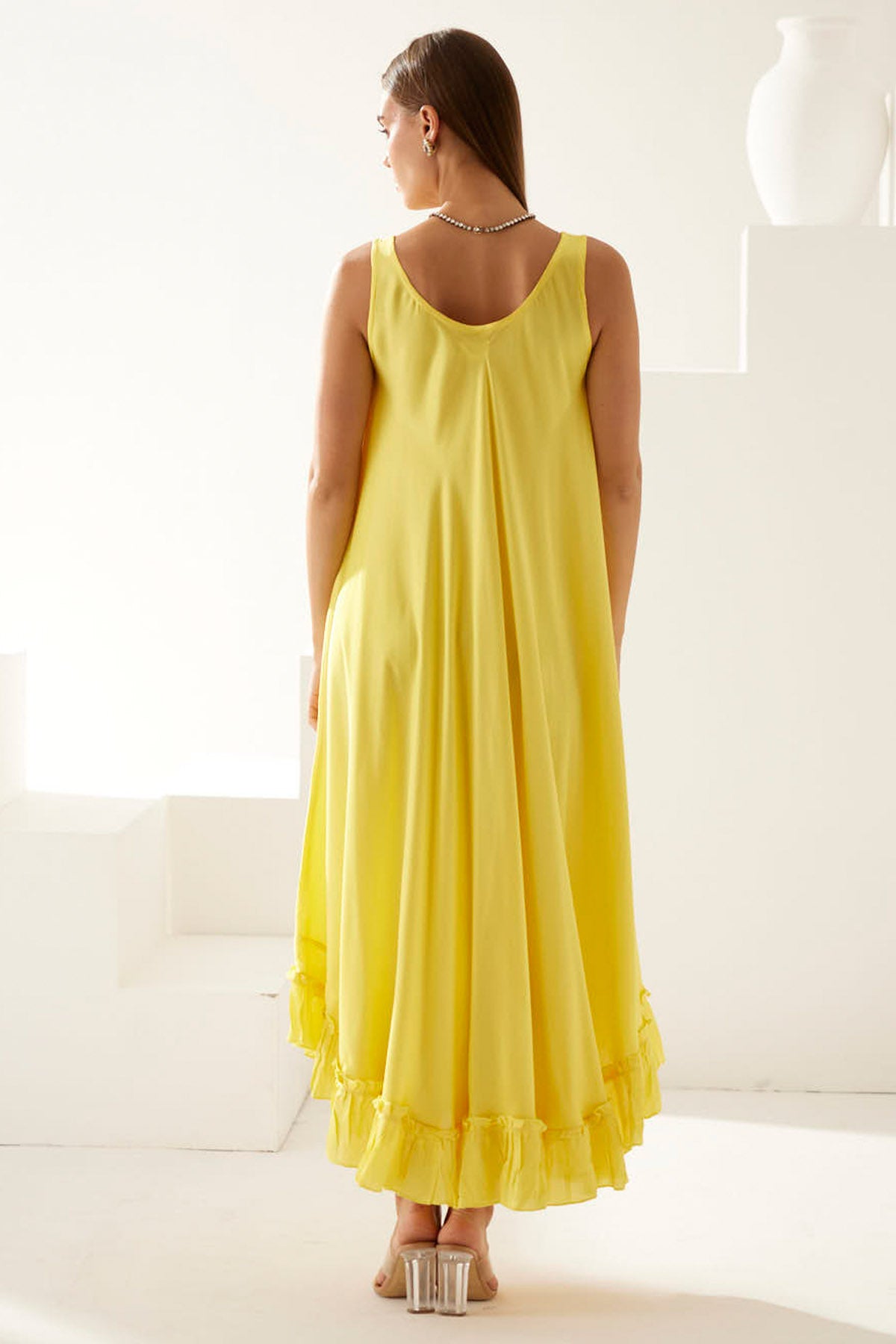 Yellow Bottom Frill Midi Dress