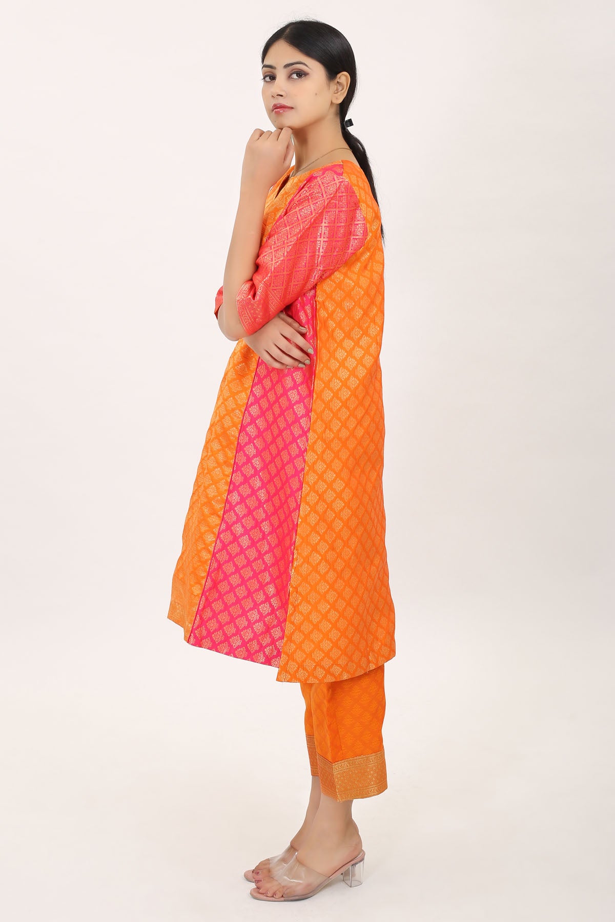 Yellow Brocade Silk Kurta Set