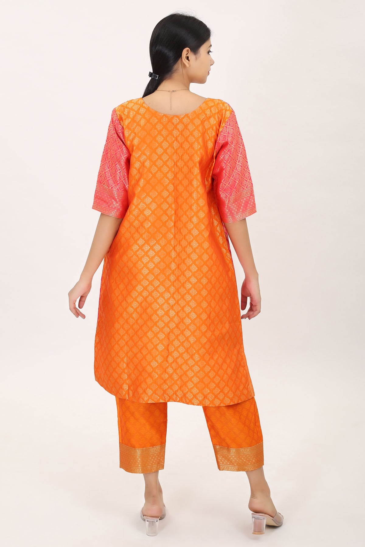 Yellow Brocade Silk Kurta Set