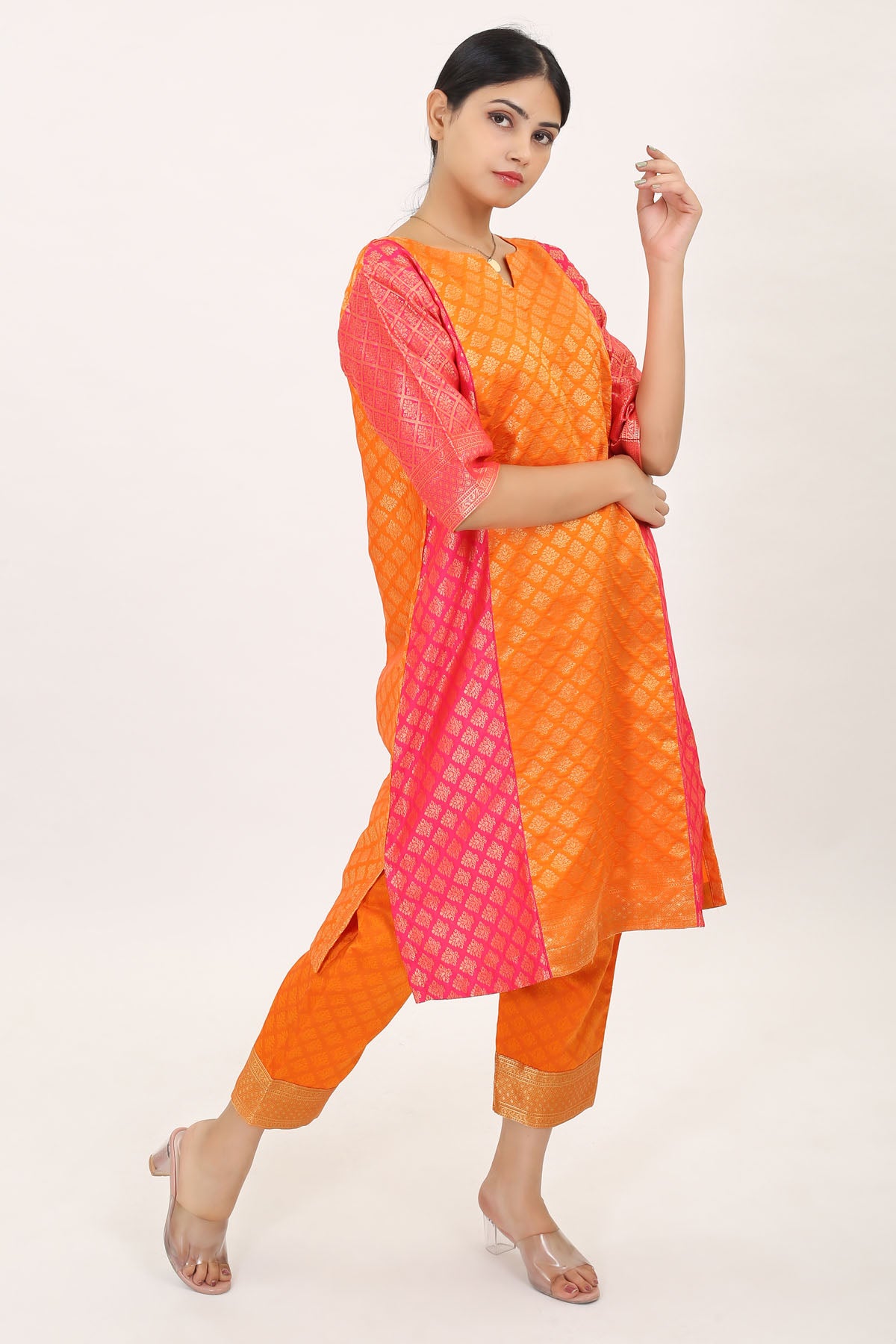 Yellow Brocade Silk Kurta Set