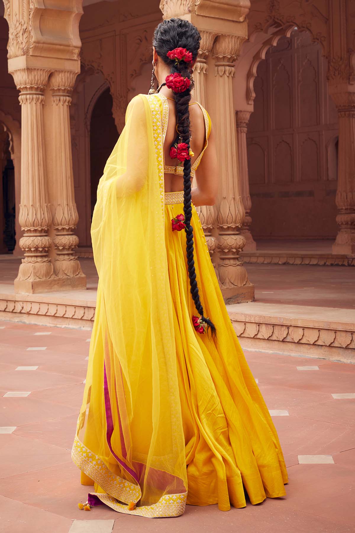 Yellow Chanderi Silk Lehenga Set