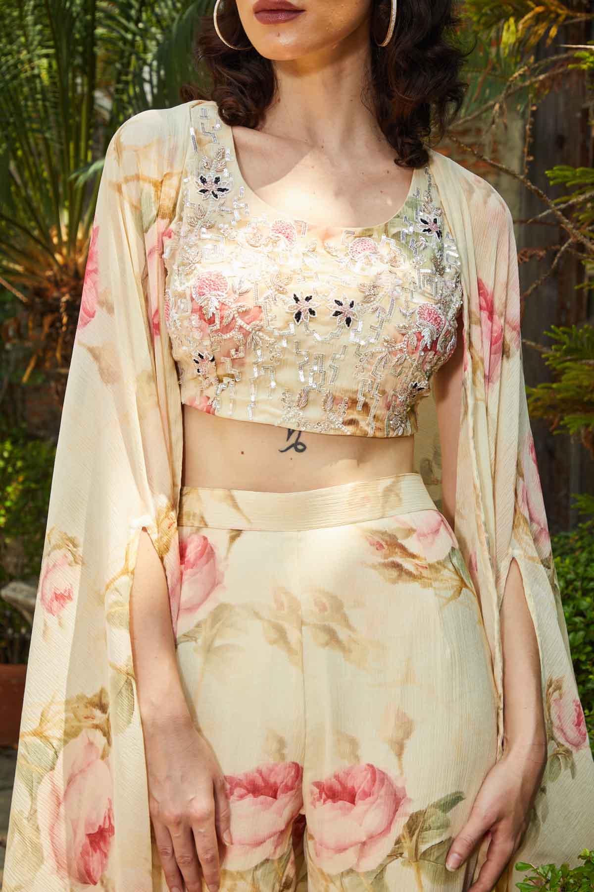 Yellow Chinon Palazzo & Jacket Set