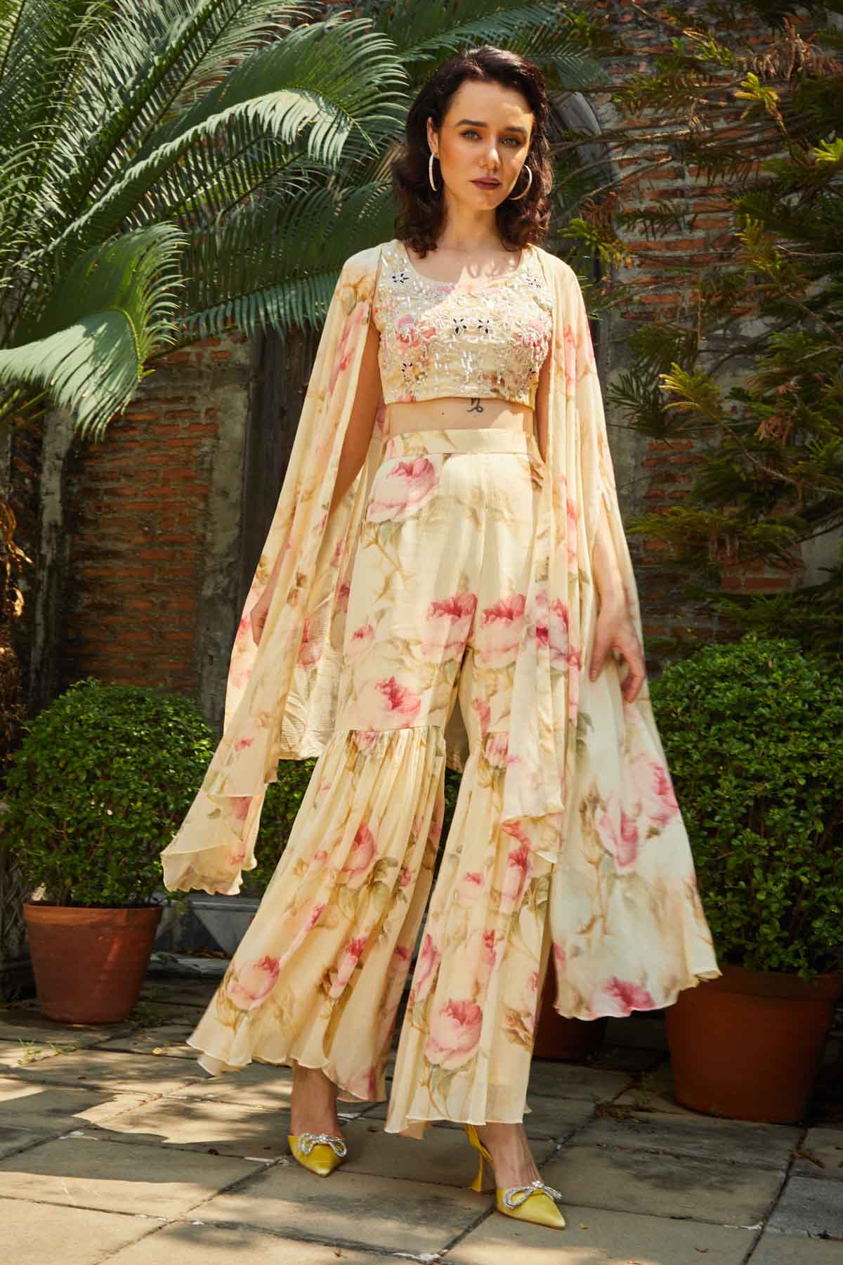 Yellow Chinon Palazzo & Jacket Set