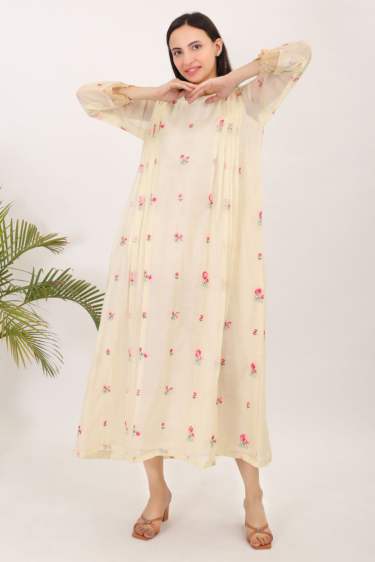 Yellow Cotton Embroidered Dress