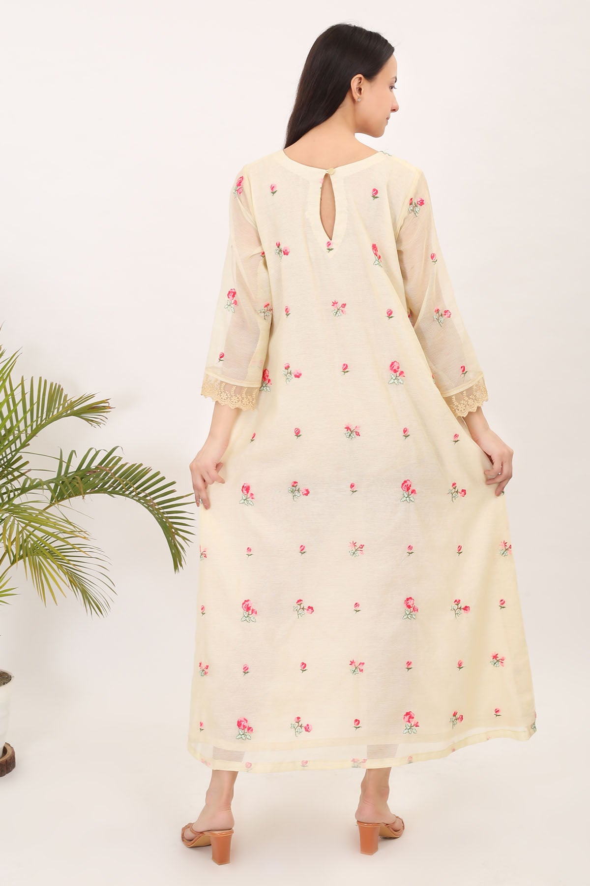 Yellow Cotton Embroidered Dress