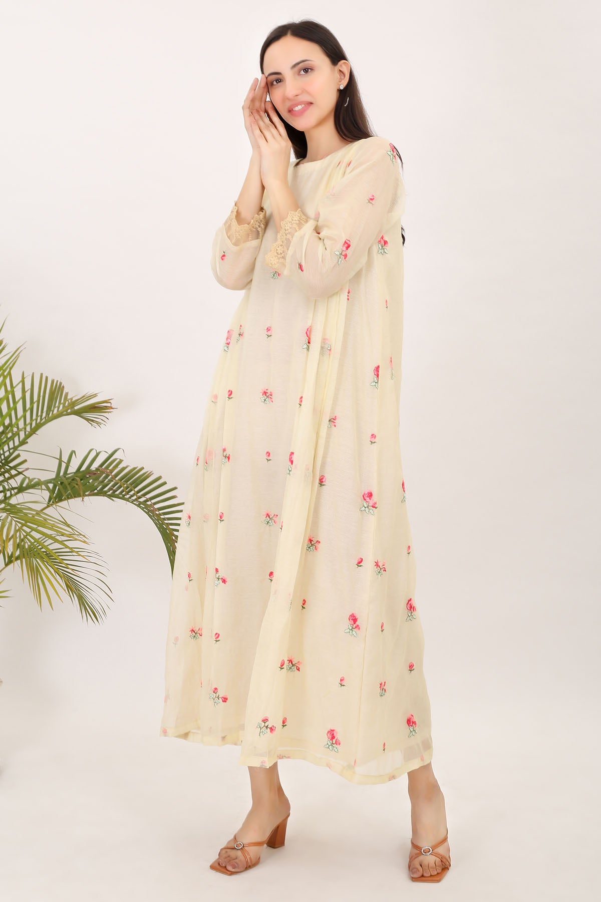 Yellow Cotton Embroidered Dress