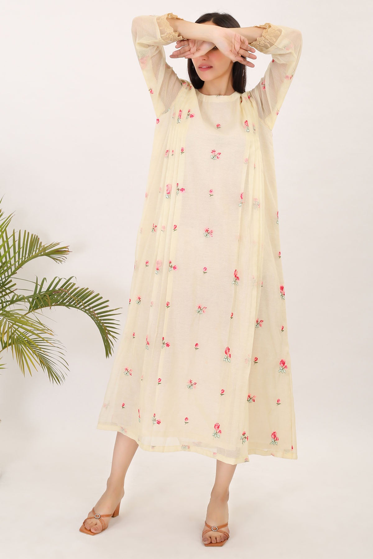 Yellow Cotton Embroidered Dress